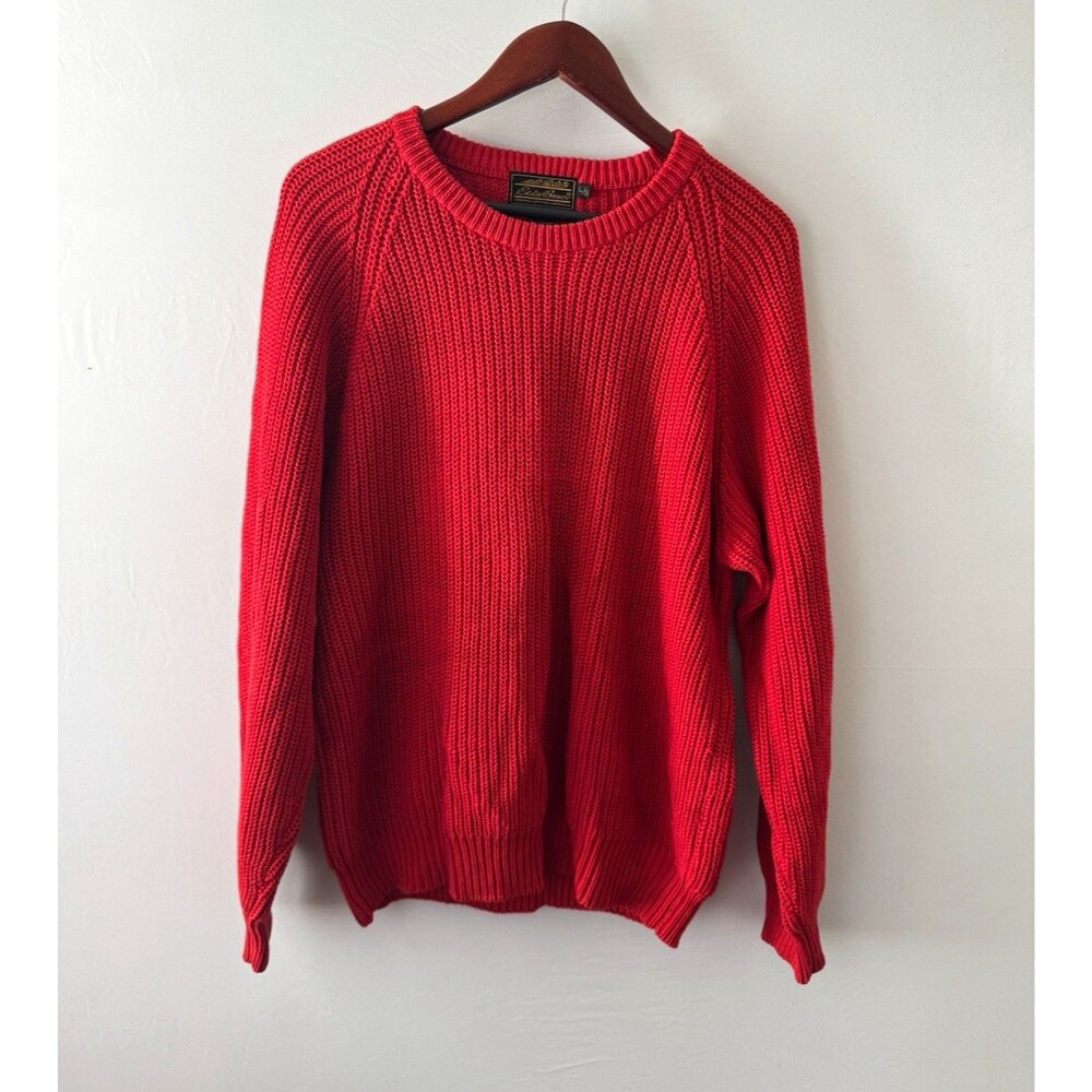 Eddie Bauer Rib Knit Crewneck Pullover Sweater Mens L Red Long Sleeve HPL 3847